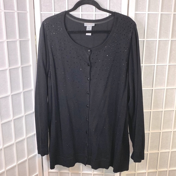 Woman’s cardigan button sweater black with black stone embellishments 2X - Picture 1 of 5